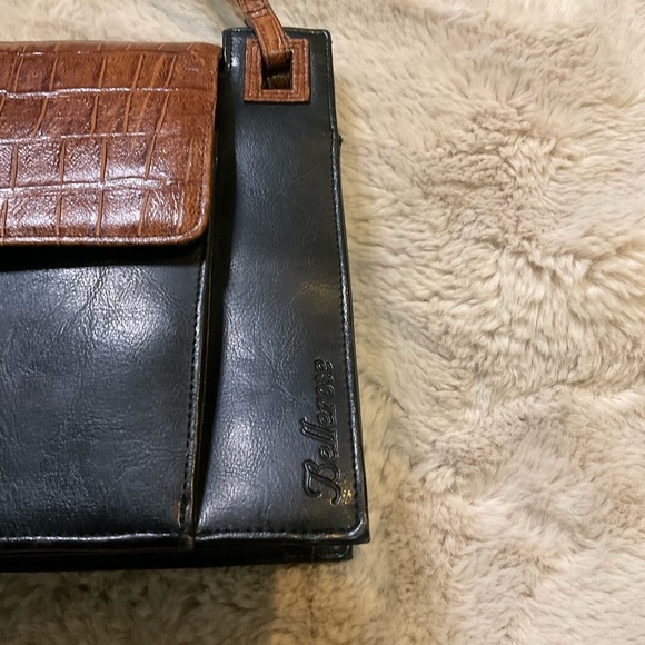 Vintage Bellerose Brown Croc Black Shoulder‎ Bag Purse Wallet Attached Leather - Picture 3 of 15